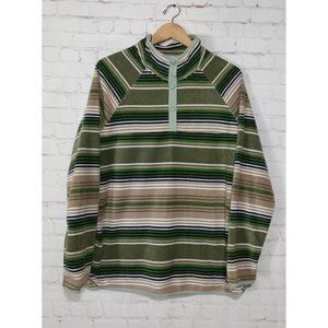 NORTH 44 Men's Long Sleeve 1/4 Button Green Stripped Polyester Shirt Size 2XL